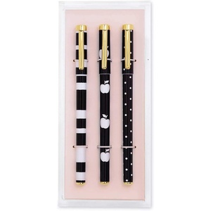 image:imagekate spade new york Fine Tip Pen Set of 3 Black Ink Pens with Acrylic Desk Organizer Tray Dots and StripesDots and Stripes