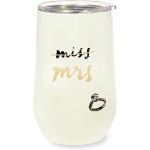 image:imagekate spade new york Insulated Bridal Stainless Steel Wine Tumbler 16 Ounce Double Wall Tumbler for Bride to Be Stemless Travel Cup with Lid Miss to Mrs White