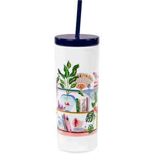 image:imagekate spade new york Insulated Tumbler with Reusable Straw 24 Ounce Acrylic Travel Cup with Lid BookshelfTravel mug