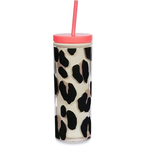 image:imagekate spade new york Insulated Tumbler with Reusable Straw Leopard Print 24 Ounce Acrylic Travel Cup with Lid Forest FelineMulticolor