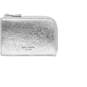 image:imagekate spade new york Mini Zip Card Case Banana Printed Leather Mini Zip Card CaseMetallic Crinkle Silver
