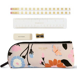 image:imagekate spade new york Pen and Pencil Case with Office Supplies Zip Pouch Includes 2 Pencils Sharpener Eraser and Ruler Grand Plaid DuoFloral Garden