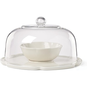 image:imagekate spade new york Serveware What A Treat 3In1 Cake Stand Porcelain amp Wood Material Dishwasher Safe Bowl amp Cloche Snack Bowls Cupcake Stand Serving Bowls White 3 Pieces 12 Ounce Bowl
