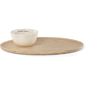 image:imagekate spade new york Serveware What A Treat Oval Platter amp Bowl Set Hand Wash Only Porcelain Bowl And Wooden Platter Serving Bowls Charcuterie Boards Tray White And Brown 2 Piece 12 Ounce