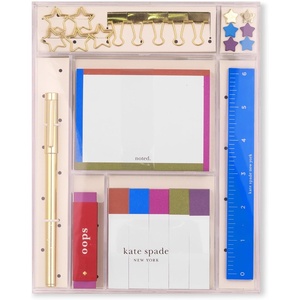 image:imagekate spade new york Stationery Tackle Box Office Supplies Set and Organizer with Note Pages Ruler Pen Paper Clip Eraser Page Flags and Push Pins Noted