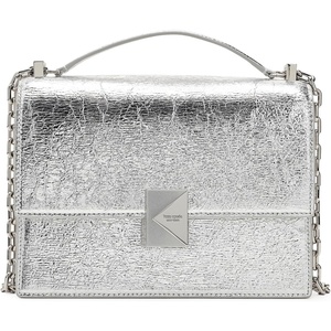 image:imagekate spade new york Womens Deco Leather Flap Chain CrossbodyCrinkle Metallic Leather Silver