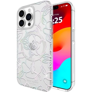 image:imagekate spade new york iPhone 15 Pro Max Case Compatible with MagSafe Phone Cover  Chunky Glitter IridescentModern Floral Silver