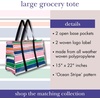 image:imagekate spade new york Large Reusable Grocery Bag Oversized Tote Bag with Pockets Striped Collapsible Tote for Shopping Ocean Stripe