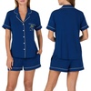 image:imagekate spade new york Short Sleeve Brushed Jersey Notch Boxer Pajama SetEstate Blue