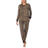 image:imagekate spade new york Womens 2Piece Long Sleeve Crew Neck Top amp Jogger Pants Pajama Lounge Set Velour Drawstring WaistClassic Leopard