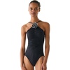 image:imagekate spade new york Womens Rosette Solids High Neck One Piece SwimsuitBlack