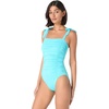 image:imagekate spade new york Womens Solid Shirred Bow Shoulder One PieceRiviera Blue