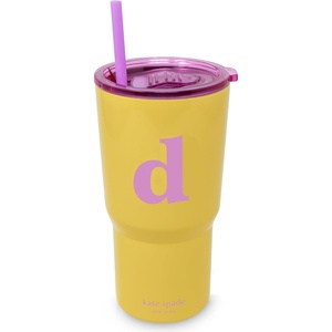 image:imagekate spade new york 20 Ounce Insulated Initial Tumbler for Cold and Hot Drinks with Reusable Straw Stainless Steel Travel Cup with Slide Top Lid AD
