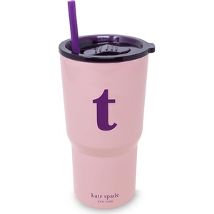 image:imagekate spade new york 20 Ounce Insulated Initial Tumbler for Cold and Hot Drinks with Reusable Straw Stainless Steel Travel Cup with Slide Top Lid AT