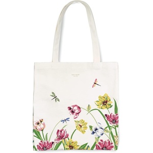 image:imagekate spade new york Canvas Tote Bag for Women Cute Tote Bag for Work or Teacher Canvas Beach Bag Book Tote with Pocket Dragonflies and Tulips