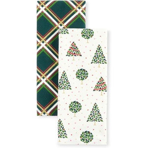 image:imagekate spade new york Holiday Confetti amp Acrobat Plaid Holiday Kitchen Towels 2Pack Set 100 Cotton with Metallic Print LintFree amp Absorbant CreamGreen 17x28