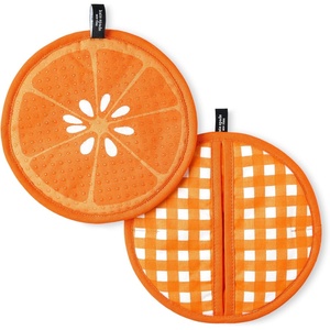 image:imagekate spade new york Lemon Party and Spring Gingham Pot Holder 2Pack Set Heat Resistant 100 Cotton Navy BlueYellow 7x10Orange