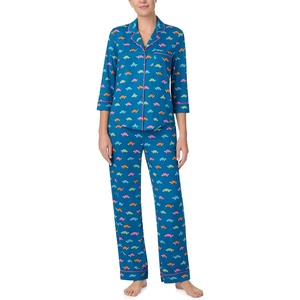 image:imagekate spade new york Pajamas for Women 2 Piece Set Comfy Modal Classic 34 Sleeve Notch Collar Button Top amp PantsMulti Turtles