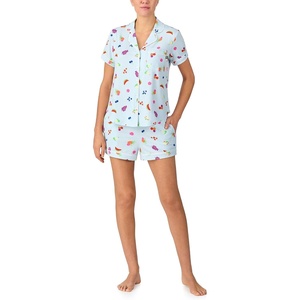 image:imagekate spade new york Short Sleeve Brushed Jersey Notch Boxer Pajama SetBlue