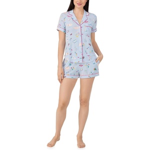 image:imagekate spade new york Short Sleeve Brushed Jersey Notch Boxer Pajama SetBlue Park Picnic