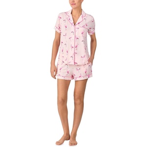 image:imagekate spade new york Short Sleeve Brushed Jersey Notch Boxer Pajama SetBold Flamingos