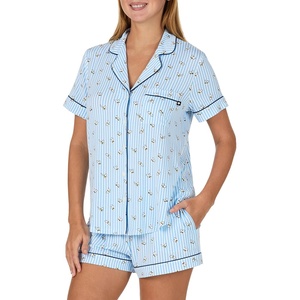 image:imagekate spade new york Short Sleeve Brushed Jersey Notch Boxer Pajama SetBuzzing Bees Stripe