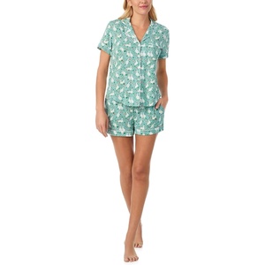 image:imagekate spade new york Short Sleeve Brushed Jersey Notch Boxer Pajama SetGreen Ducks