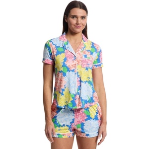 image:imagekate spade new york Short Sleeve Brushed Jersey Notch Boxer Pajama SetPainterly Hydrangeas