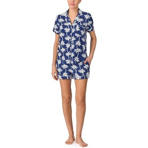 image:imagekate spade new york Short Sleeve Brushed Jersey Notch Boxer Pajama SetPalm Trees