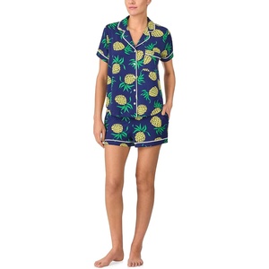 image:imagekate spade new york Short Sleeve Brushed Jersey Notch Boxer Pajama SetPineapple Toss