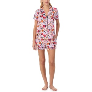 image:imagekate spade new york Short Sleeve Brushed Jersey Notch Boxer Pajama SetPink City Blossoms