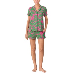 image:imagekate spade new york Short Sleeve Brushed Jersey Notch Boxer Pajama SetPink Foliage