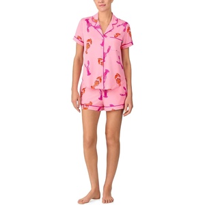 image:imagekate spade new york Short Sleeve Brushed Jersey Notch Boxer Pajama SetPink Print