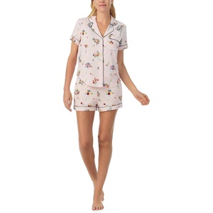 image:imagekate spade new york Short Sleeve Brushed Jersey Notch Boxer Pajama SetPink Whimsical Bouquets