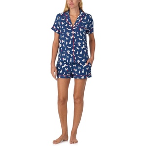 image:imagekate spade new york Short Sleeve Brushed Jersey Notch Boxer Pajama SetPuppy Love