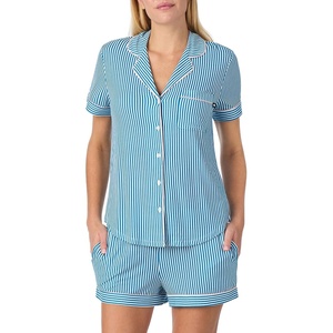 image:imagekate spade new york Short Sleeve Brushed Jersey Notch Boxer Pajama SetSerenity Stripe