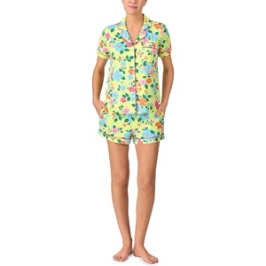 image:imagekate spade new york Short Sleeve Brushed Jersey Notch Boxer Pajama SetSunshine Blooms