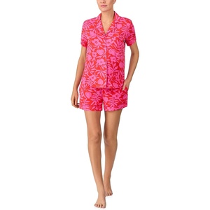 image:imagekate spade new york Short Sleeve Brushed Jersey Notch Boxer Pajama SetTropical Blossoms