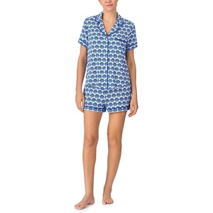 image:imagekate spade new york Short Sleeve Brushed Jersey Notch Boxer Pajama SetWhiteBlue