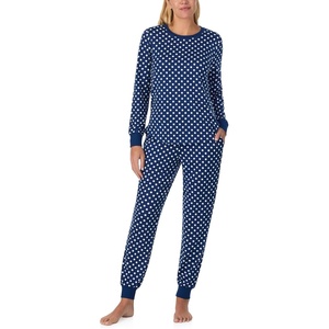 image:imagekate spade new york Womens 2Piece Long Sleeve Crew Neck Top amp Jogger Pants Pajama Lounge Set Velour Drawstring WaistBlue Lady Dot