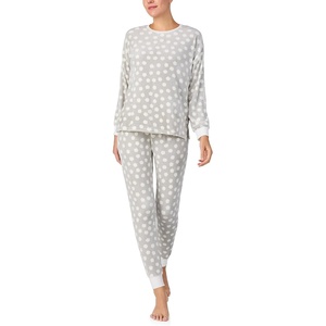 image:imagekate spade new york Womens 2Piece Long Sleeve Crew Neck Top amp Jogger Pants Pajama Lounge Set Velour Drawstring WaistCloud Dot