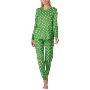 image:imagekate spade new york Womens 2Piece Long Sleeve Crew Neck Top amp Jogger Pants Pajama Lounge Set Velour Drawstring WaistGreen Lady Dot