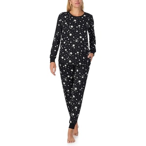 image:imagekate spade new york Womens 2Piece Long Sleeve Crew Neck Top amp Jogger Pants Pajama Lounge Set Velour Drawstring WaistNight Stars