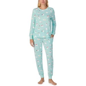 image:imagekate spade new york Womens 2Piece Long Sleeve Crew Neck Top amp Jogger Pants Pajama Lounge Set Velour Drawstring WaistPlayful Polar Bears