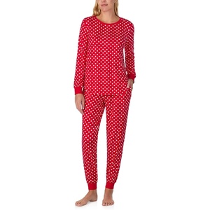 image:imagekate spade new york Womens 2Piece Long Sleeve Crew Neck Top amp Jogger Pants Pajama Lounge Set Velour Drawstring WaistRed Lady Dot