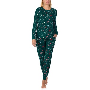 image:imagekate spade new york Womens 2Piece Long Sleeve Crew Neck Top amp Jogger Pants Pajama Lounge Set Velour Drawstring WaistSugar Plum Fairy