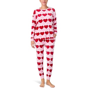 image:imagekate spade new york Womens 2Piece Long Sleeve Crew Neck Top amp Jogger Pants Pajama Lounge Set Velour Drawstring WaistValentine Heart