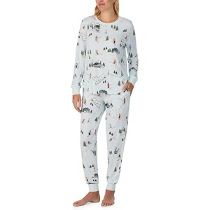 image:imagekate spade new york Womens 2Piece Long Sleeve Crew Neck Top amp Jogger Pants Pajama Lounge Set Velour Drawstring WaistWinter Village