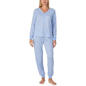 image:imagekate spade new york Womens 2Piece Long Sleeve Henley Top amp Jogger Pant Pajama Set Brushed Cozy Soft Jersey Ribbed CuffsClassic Zebra