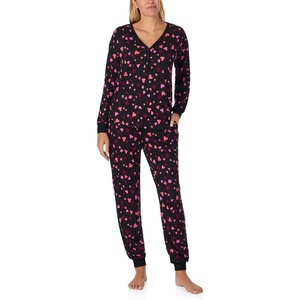 image:imagekate spade new york Womens 2Piece Long Sleeve Henley Top amp Jogger Pant Pajama Set Brushed Cozy Soft Jersey Ribbed CuffsHeart Swirl Multi